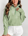 Solid Fleece-Lined Half-Zip Up Collar Sweatshirt