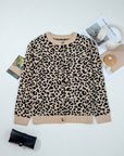 Leopard Drop Shoulder Chunky Cardigan Sweater