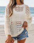 Hollow Out Knit 3/4 Drop Shoulder Sweater