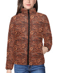 Tooled Leather Print Puffy Bomber Jacket
