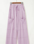 Mineral Wash Reverse Seam Drawstring Elastic Waist Pants