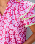 Capri Floral Ric Rac Ruffle Sleeve Blouse