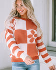 Miller Checkered Floral Striped Sleeve Sweater