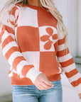 Checker Floral Stripe Patchwork Sweater
