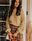 Jayla Hollowed Bubble Sleeve Knit Sweater