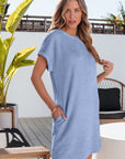 Jolie Textured Crinkle Short Sleeve T-Shirt Dress