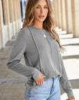 Solid Reverse Seam Crew Neck Long Sleeve Top