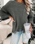 Alina Ripped Raw Hem Chunky Pullover Sweater