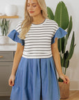 Danna Stripe Ruffle Denim Dress