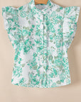 Floral Ruffle Sleeve Buttoned Shirt