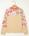 Floral Plaid Patchwork Long Sleeve Henley Top