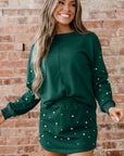 Pearl Embellished Pullover and Mini Skirt Set