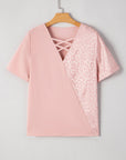 Leopard Patchwork Crisscross V-Neck Blouse