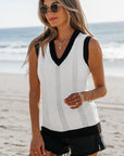 Veronica Eyelet Knit V Neck Sweater Vest