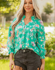 Floral Lantern Sleeve Buttoned Shirt