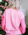 Solid Sequin Patchwork Long Sleeve Top