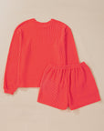 Corded Knit Long Sleeve Top and Shorts Set