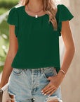 Pleated Flounce Sleeve Textured Blouse