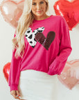 Valentine Heart Sequin and Cow Patchwork Sweatshirt