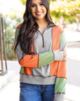 Lilah Block Stitching Half Zipper Sweatshirt