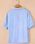 Stripe Contrast Split Neck Blouse