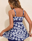 Floral Colorblock Patchwork Bow Sleeveless Swim Dress