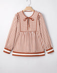 Stripe Long Sleeve Babydoll Blouse