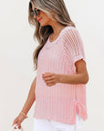 Lettie Hollow-out Crochet Side Tied Short Sleeve Sweater