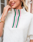Stripe Contrast Collar Textured Blouse