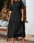 Lara Puff Sleeve Pleated High Waist Midi Dress