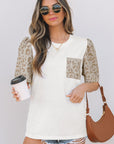 Leona Leopard Lace Trim Puff Sleeve Top