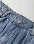 Scottie Blue Washed Pleated Detail Wide Leg Jeans
