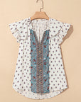 Aria Boho Pattern Ruffled Sleeve V Neck Buttoned Blouse