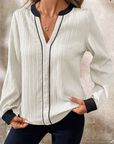 Colorblock Textured V-Neck Blouse