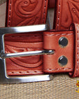 HILASON Western Genuine Leather Belt for Men Women Cowboy Cowgirl Handmade Unisex Full Grain Heavy Duty Floral Tooled Belt