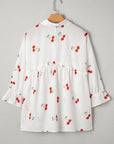 Cherry Frilled Collar 3/4 Sleeve Babydoll Blouse