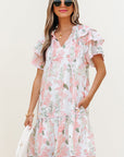 Madalyn Floral Contrast Edge Layered Short Sleeve Mini Dress