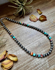 Mohave Turquoise Mix & Sterling Silver Necklace – 8 mm Beads – 19 Inch + Extender