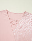 Leopard Patchwork Crisscross V-Neck Blouse