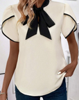 Stripe Contrast Bow Neckline Blouse