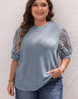 Ivey Plus Size Textured Knit Lace Sleeve Top