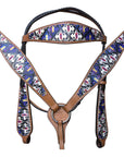 HILASON Western Horse Leather Headstall & Breast Collar Tack Set Aztec