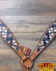 HILASON Western Horse Leather Headstall & Breast Collar Tack Set Aztec