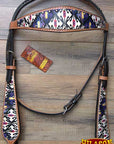 HILASON Western Horse Leather Headstall & Breast Collar Tack Set Aztec
