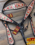 Hilason Horse Leather Bridle Headstall Breast Collar Black Aztec Painted