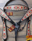 Hilason Horse Leather Bridle Headstall Breast Collar Black Aztec Painted