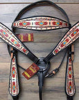 Hilason Horse Leather Bridle Headstall Breast Collar Black Aztec Painted