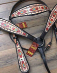 Hilason Horse Leather Bridle Headstall Breast Collar Black Aztec Painted