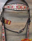 Hilason Horse Leather Bridle Headstall Breast Collar Black Aztec Painted