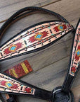 Hilason Horse Leather Bridle Headstall Breast Collar Black Aztec Painted